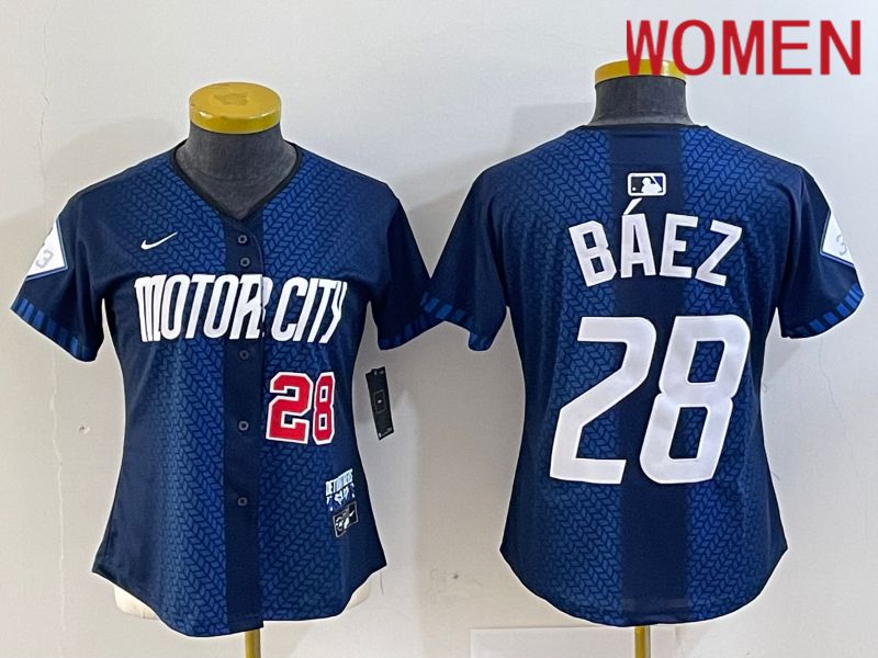 Women Detroit Tigers #28 Baez Blue City Edition Nike 2024 MLB Jersey style 3